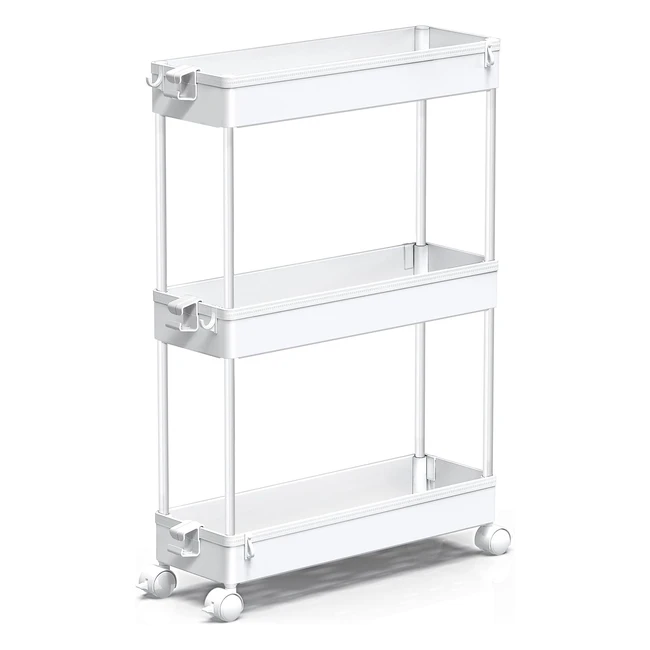 Spacekeeper Storage Trolley 3-Tier Slim Cart - Mobile Shelving Unit for Kitchen 