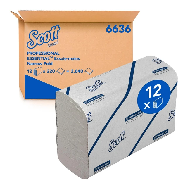 Essuie-mains Scott Essential 6636 - Lot de 12 clips x 220 serviettes blanches