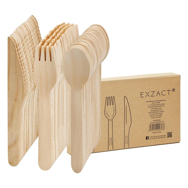 Exzact Couverts Jetables en Bois 150 Pices - Cuillres Fourchettes et Cuill