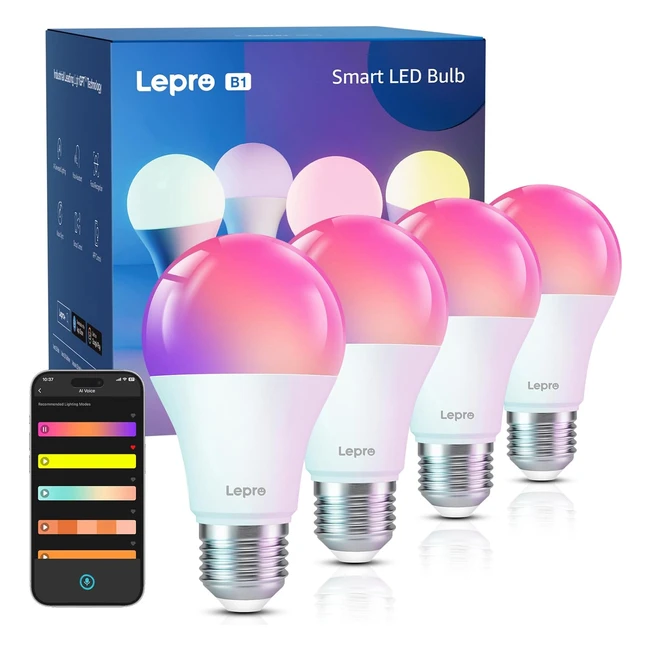 lepro b1 smart bulb e27 wifi bulb music sync voice control ai lighting 806lm 27006500k dimmable rgb color changing light bulbs