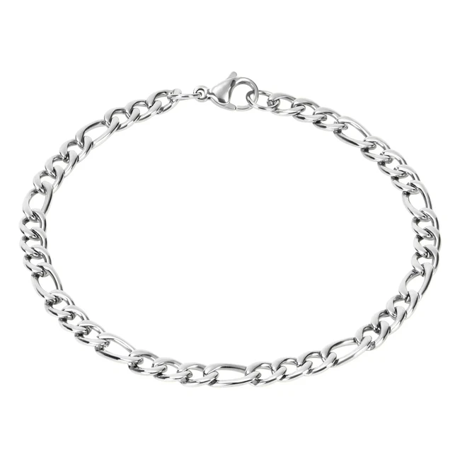Bracelet Homme Gourmette Chaine Acier Inoxydable Figaro 13 Facettes 21cm
