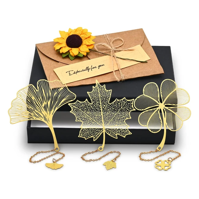 Marque-page en mtal Eucomir avec feuilles et fleurs - Set de signets spcial 