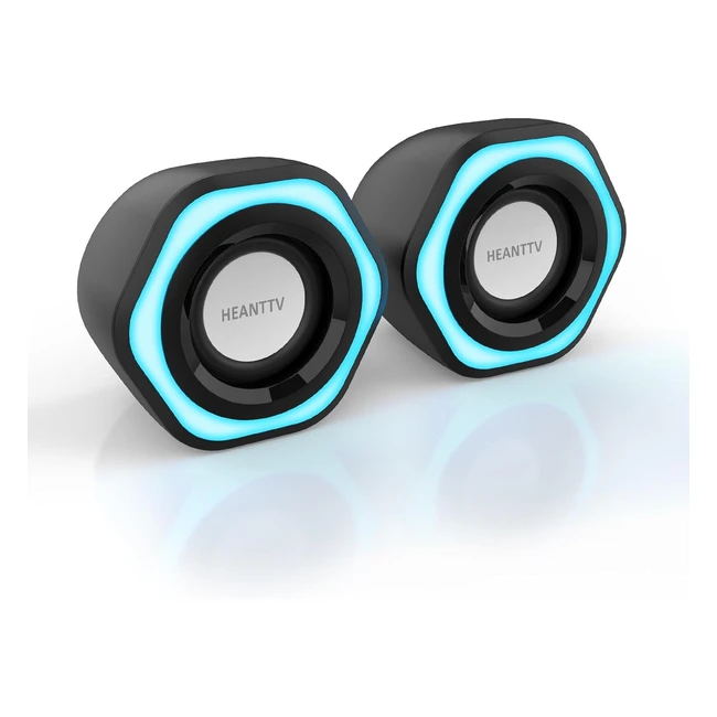 Heanttv Mini Enceinte d'ordinateur USB Stéréo 35mm Haut-Parleur Portable PC Noir