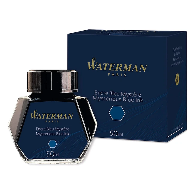 Waterman Fountain Pen Ink Mysterious Blue 50ml - Intense Lines, High-Quality Formula