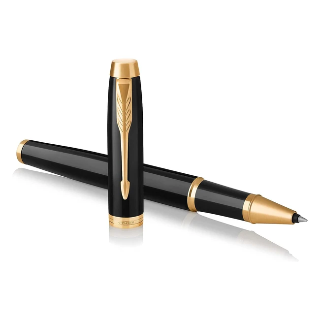 Parker IM Rollerball Pen Black Lacquer Gold Trim Fine Point - Gift Box