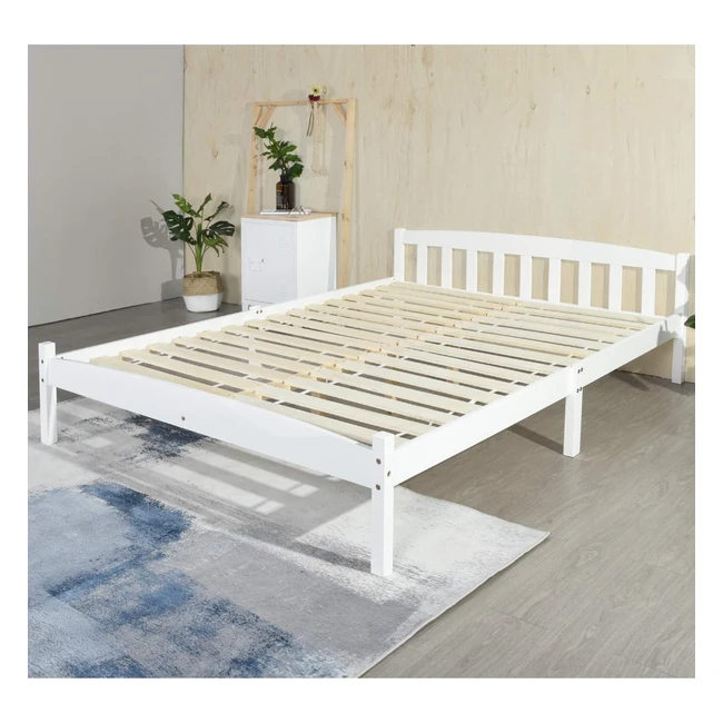 Cadre de lit en bois massif 140 x 190 cm blanc - Liepu