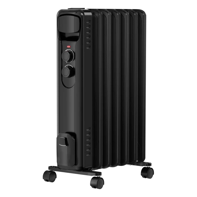 rwflame 1500w Oil Filled Radiator - Efficient Heating & Safety Features - Home & Office - Black