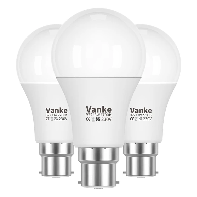 Vanke Bayonet LED Light Bulbs 100W Equivalent Warm White 2700K 1200lm B22 Standard Bulb Pack of 3