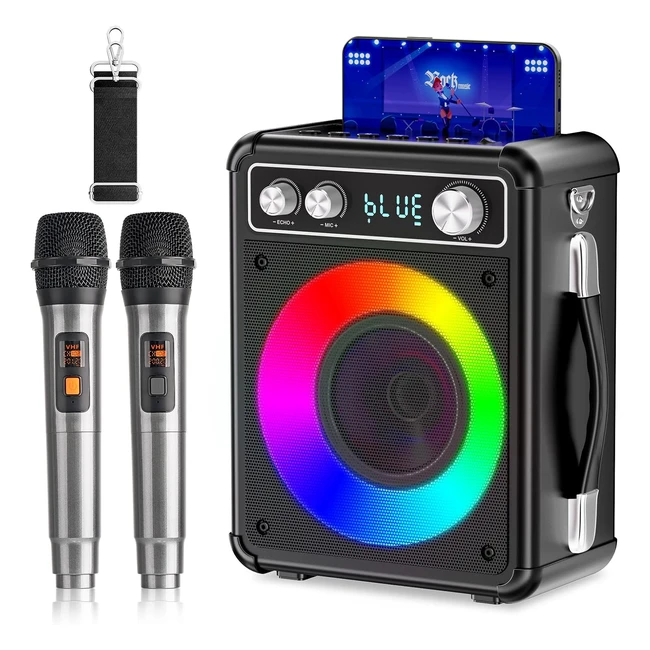 Máquina de Karaoke Bluetooth Portátil Ankuka T03 - Altavoz con 2 Micrófonos Inalámbricos y Luces LED