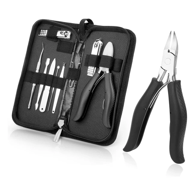 Professional Toenail Clippers for Thick & Ingrown Nails - Black Nail Clipper Kit - Heavy Duty Nail Scissors