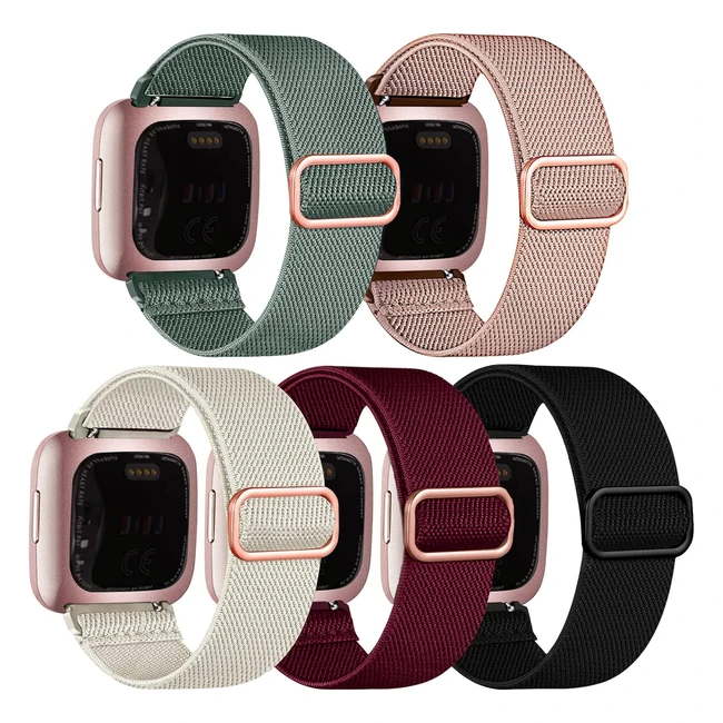 Chinbersky 5 Pack Strap for Fitbit Versa 2 - Soft Adjustable Stretch Nylon Sport Band
