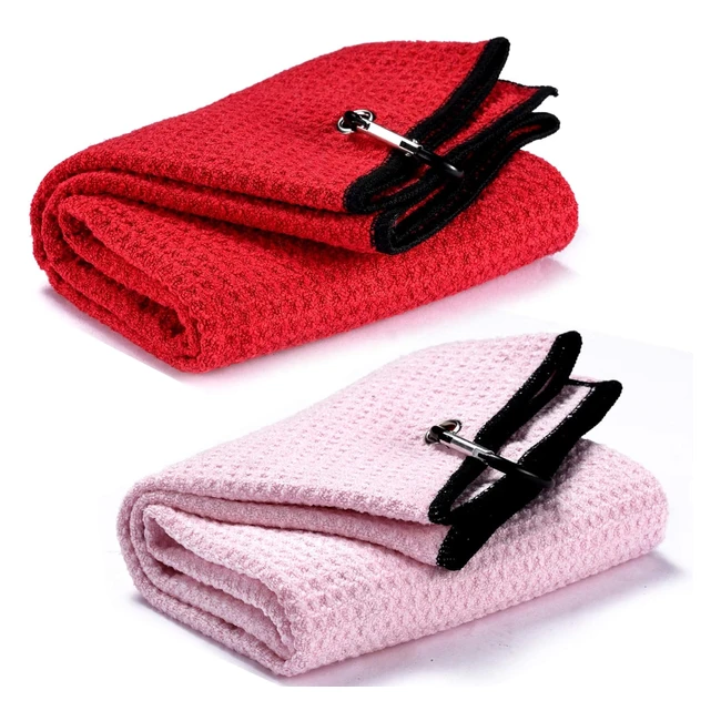 Yizerel 2 Pack Trifold Golf Towel Set - Microfiber Fabric - Waffle Pattern - Hea