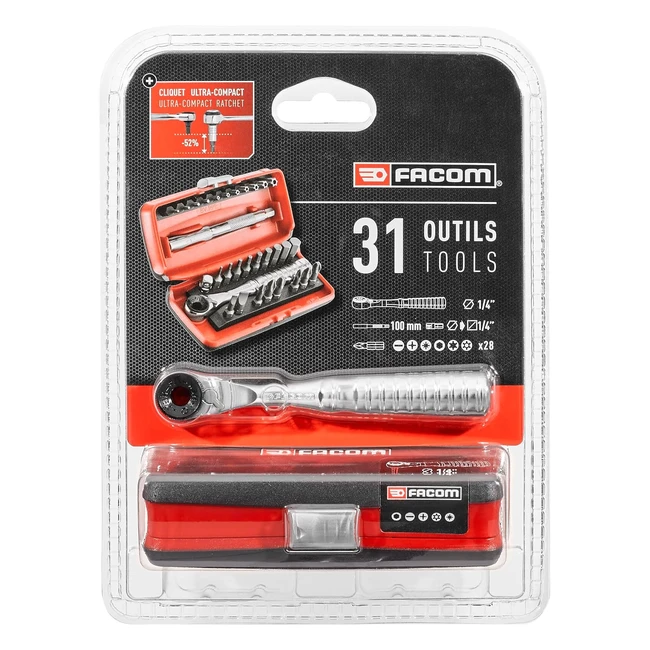 Facom R180J31 Trinquete Articulado Porta Puntas 14 y Alargador 100mm - Juego de 