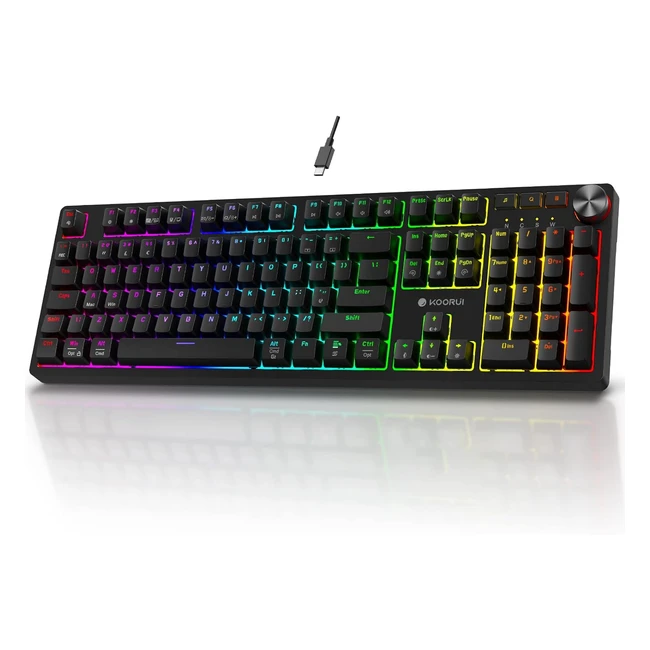 Koorui Gaming Keyboards 26 RGB Backlit Mechanical Keyboard Wired 104 Keys Full Size UK Layout Red Switch