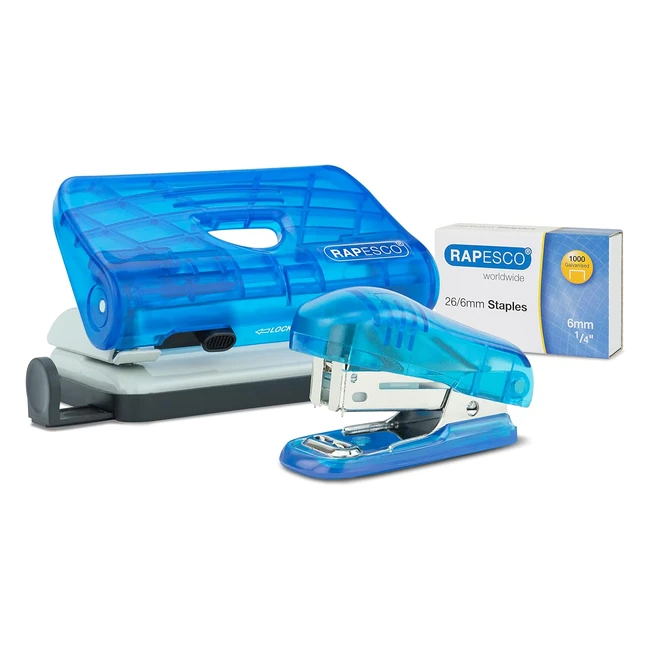 Juego grapadora y perforadora Rapesco 1719 Bug 810p azul transparente