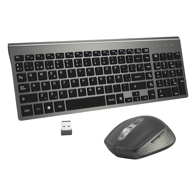 Teclado y Ratón Inalámbrico USB QWERTY Español Ergonómico Teclado Ratón Silencioso Portátil para PC/Laptops/Smart TV - Nero