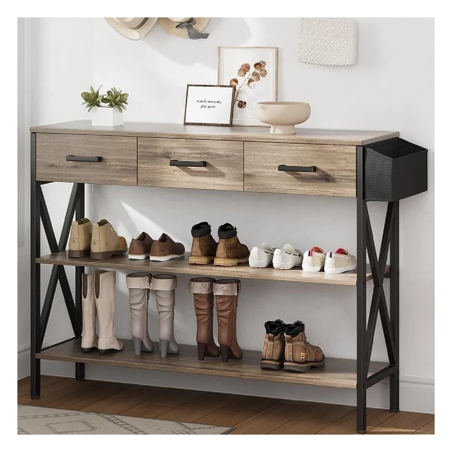 Tavolo Console Bealife con 2 Cassetti e 2 Ripiani - Grigio