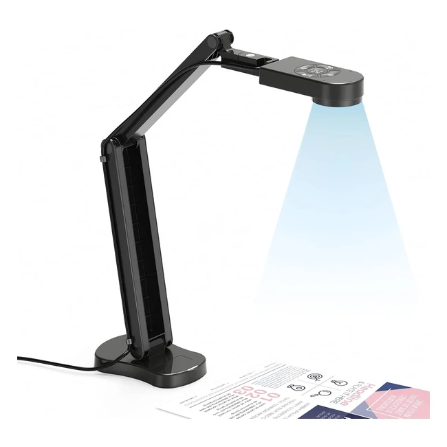 Kitchbai USB Visualiseur 8MP Web Caméra 4K A3 Format Lumière LED Miroir Pliable