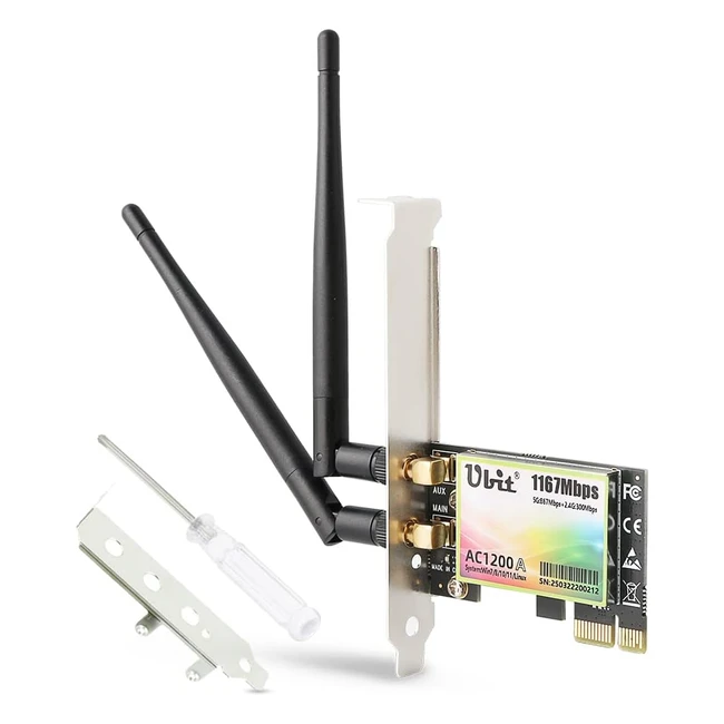 Ubit WiFi Card AC 1200Mbps PCIe Network Card Dual Band 5GHz/2.4GHz - Desktop/PC Gaming