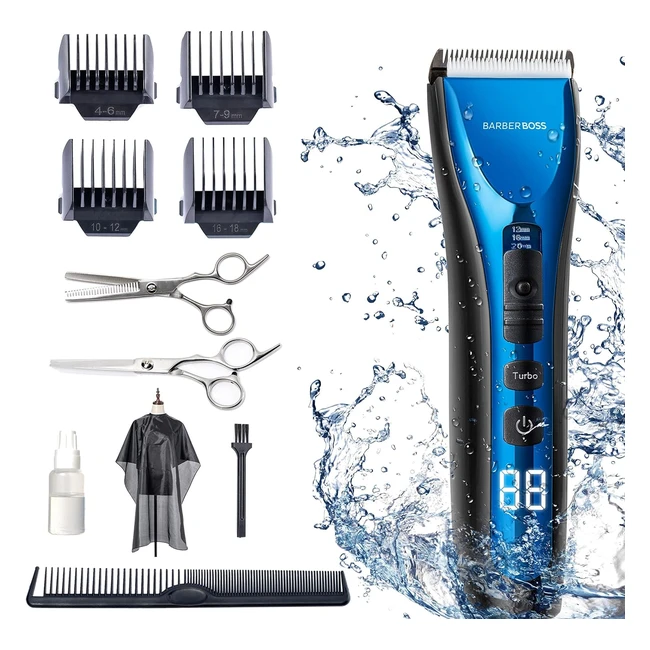 BarberBoss Professional Hair Trimmer QR2081 - Waterproof Cordless Rechargeable LED Display