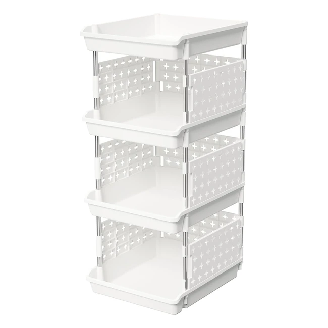Lifewit Bacs de Rangement Empilables Plastique 4 Niveaux Blanc 35x30x72cm