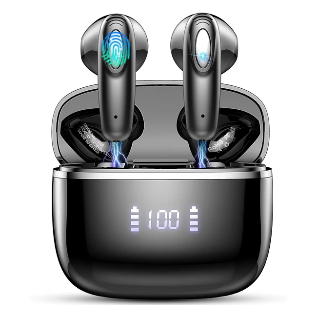 Wireless Earbuds Bluetooth 53 Headphones 142mm Drivers Stereo Noise Cancelling Mic 40hrs Mini Ear Buds USBCClear CallTouch ControlIP7 Waterproof Black