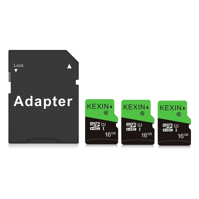 Kexin 16GB Micro SD Cards 3 Pack Class 10 UHS-I - Fast Transfer Speed - Waterproof Shockproof - 16GB Black Green