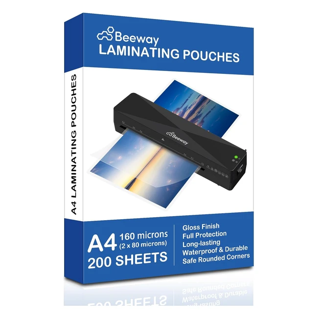 Beeway A4 Laminating Pouches 200 Sheets 160 Micron - High Quality Glossy Finish
