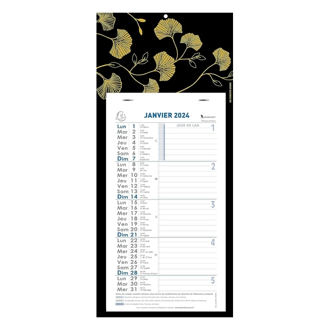 Calendrier mensuel Exacompta 33143E 155 x 285 cm - Support plaque ginkgo 19 x 41 cm 2024