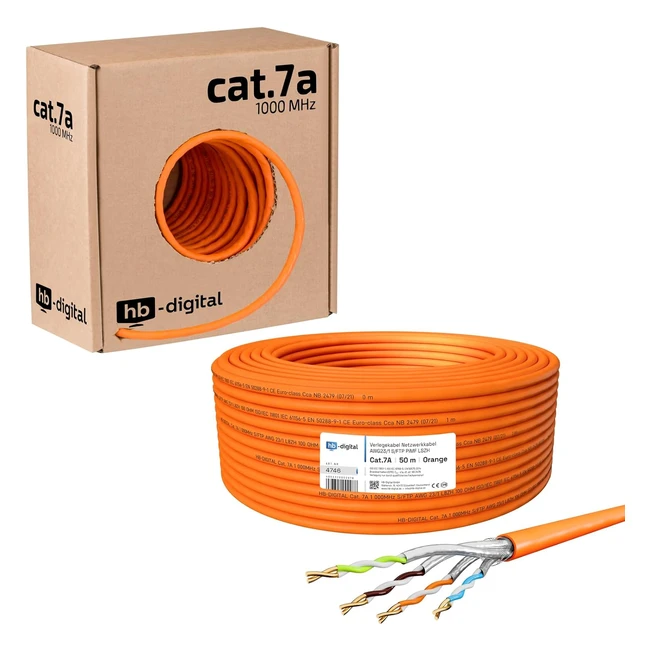 Cble Rseau LAN Ethernet RJ45 SFTP CAT 7A 50m HBDigital 1200MHz AWG23 Orange