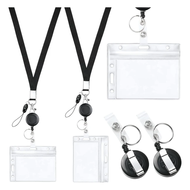 Vicloon Retractable Lanyard & Badge Holder Set - 6pcs | ID Card Holder & Keyring | Retractable Badge Reels | Lanyard Straps
