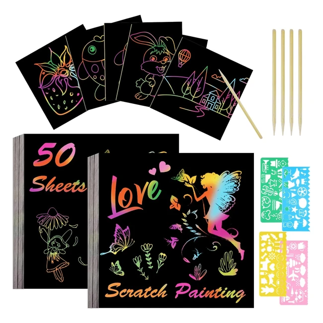 Vicloon Rainbow Scratch Art 50pcs - Black Magic Scratch Art Notes - Arts and Cra