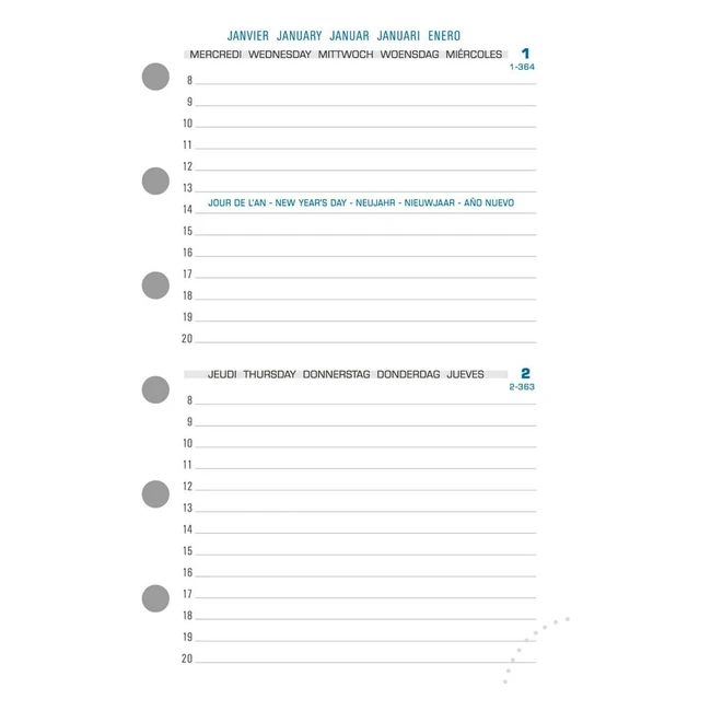 Recharge Exacompta Exatime 14 14242E - Journalier 2 Jours/ Page - Janvier à Décembre 2024