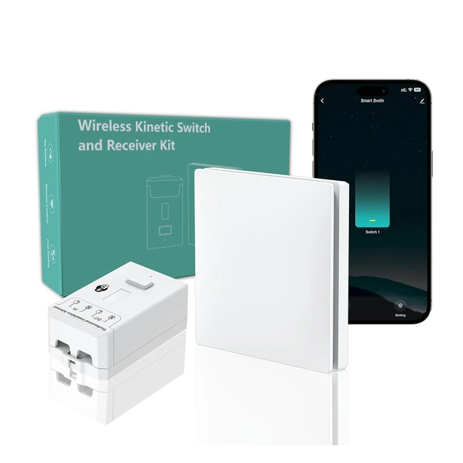 Wireless Light Switch Kit WiFi Smart Remote Control - Battery Free Waterproof Kinetic Switch - Compatible with Google Assistant and Amazon Alexa