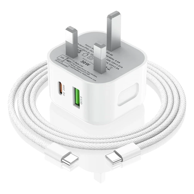 iPhone 15 Charger Fast Charging 30W USB C Plug  2m Type C Cable  Compatible wi