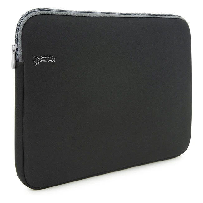 Rapesco 1694 Germsavvy Antibacterial 156 Laptop Sleeve - Black, Durable & Padded Neoprene
