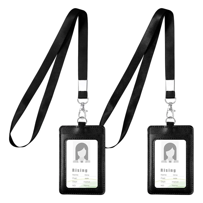 Vicloon Leather ID Badge Holder 2pcs Vertical PU Leather ID Badge Holder with Clear Window & Card Slot