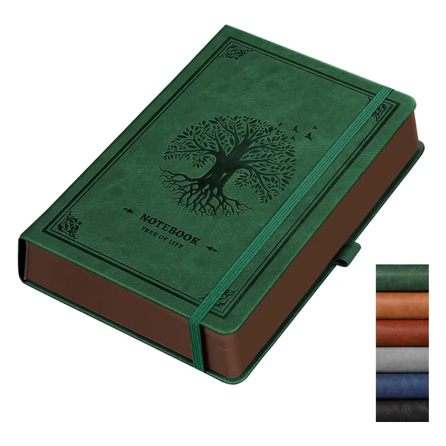 Rettacy Thick Lined Journal Notebook A5 Hardcover Leather Journal 320 Numbered Pages 100gsm Lined Paper Dark Green