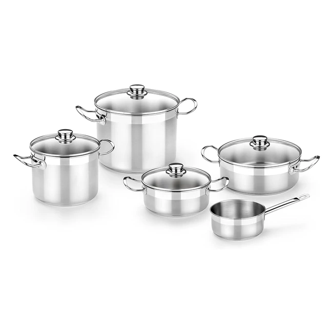 Bra Professionnel Batterie 5 Pièces Acier Inoxydable 1810 avec Couvercles en Verre