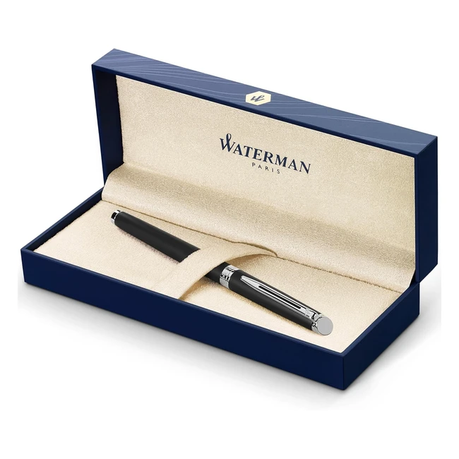 Penna Roller Waterman Hemisphere Nero Opaco - Finiture Cromate - Punta Fine - Cartuccia Inchiostro - Confezione Regalo