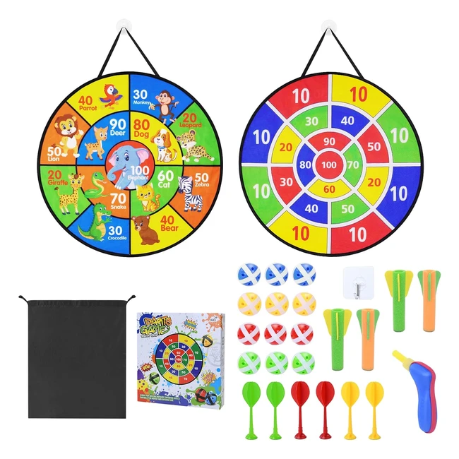 Vicloon Double Sided Dart Board Kids Dartboards - 12 Sticky Balls & 6 Self-adhesive Darts - Foldable Game Set with Launcher & Foam Darts