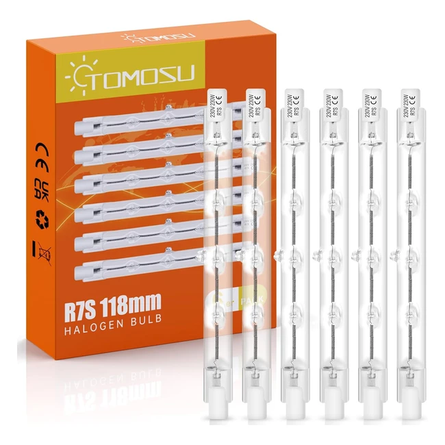 Tomosu 6 Pack R7S Halogen Bulb 118mm 230W Dimmable 230V 4650lm 2800K Warm White Energy Saving Tungsten Linear Bulbs