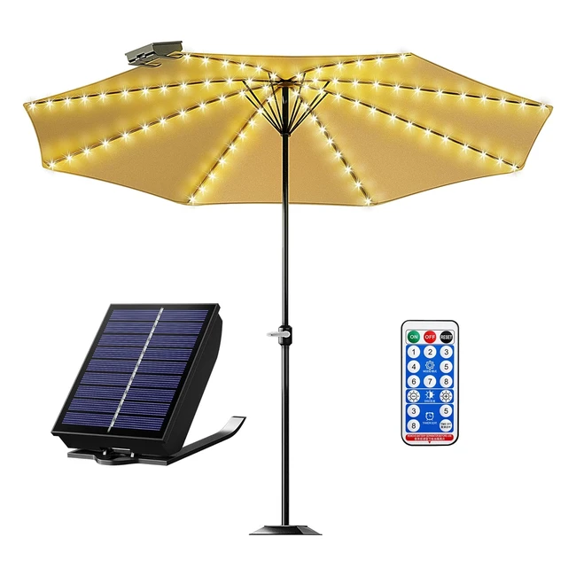 Solar Parasol Lights LED Garden Umbrella String Lights TypeC Rechargeable Waterproof - Warm White