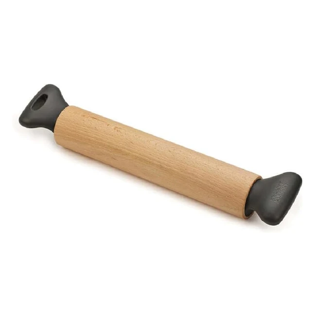 Joseph Joseph Grip Ergonomic 30cm Rolling Pin Grey Wood - Comfortable Handles, High Clearance, Beech Surface