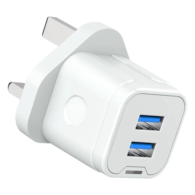 Dual USB Charger Plug Adaptor UK 3 Pin USB Mains Charger 5V 2A for iPhone 15 14 