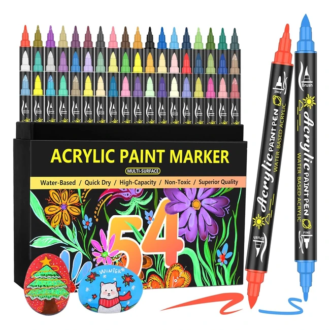 lyuvie 54 colours dual tip acrylic paint pens setpermanent acrylic paint markers