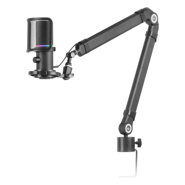 Microfono Estudio Profesional Mars Gaming MMICXT 192kHz 24bit - Brazo Omnidireccional - Filtro Pop - Negro