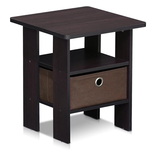 Furinno Andrey End Table Side Table Nightstand Dark Walnut 1Pack - Compact Design, Storage Bin, Quality Material