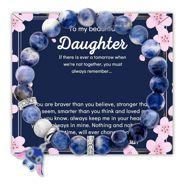 Kenyg Natural Bead Stones Stretch Bracelet with Cute Cartoon Pendant - Handmade 