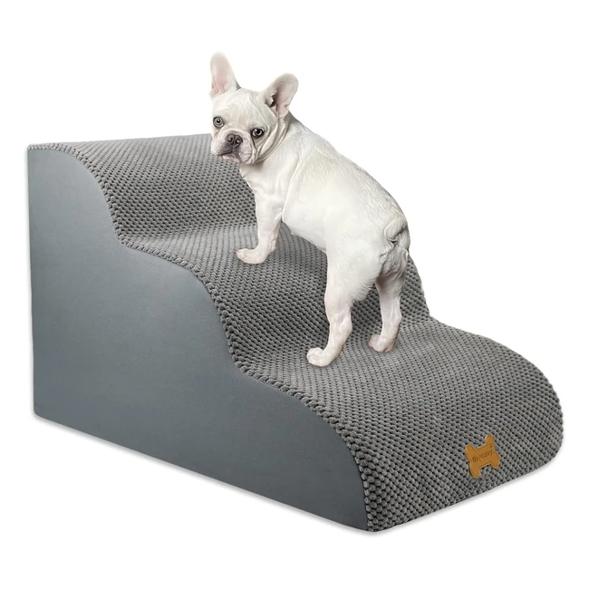 Nepfaivy 3-Step Dog Stairs for Bed - Nonslip Pet Ramp for Small Dogs and Cats - 